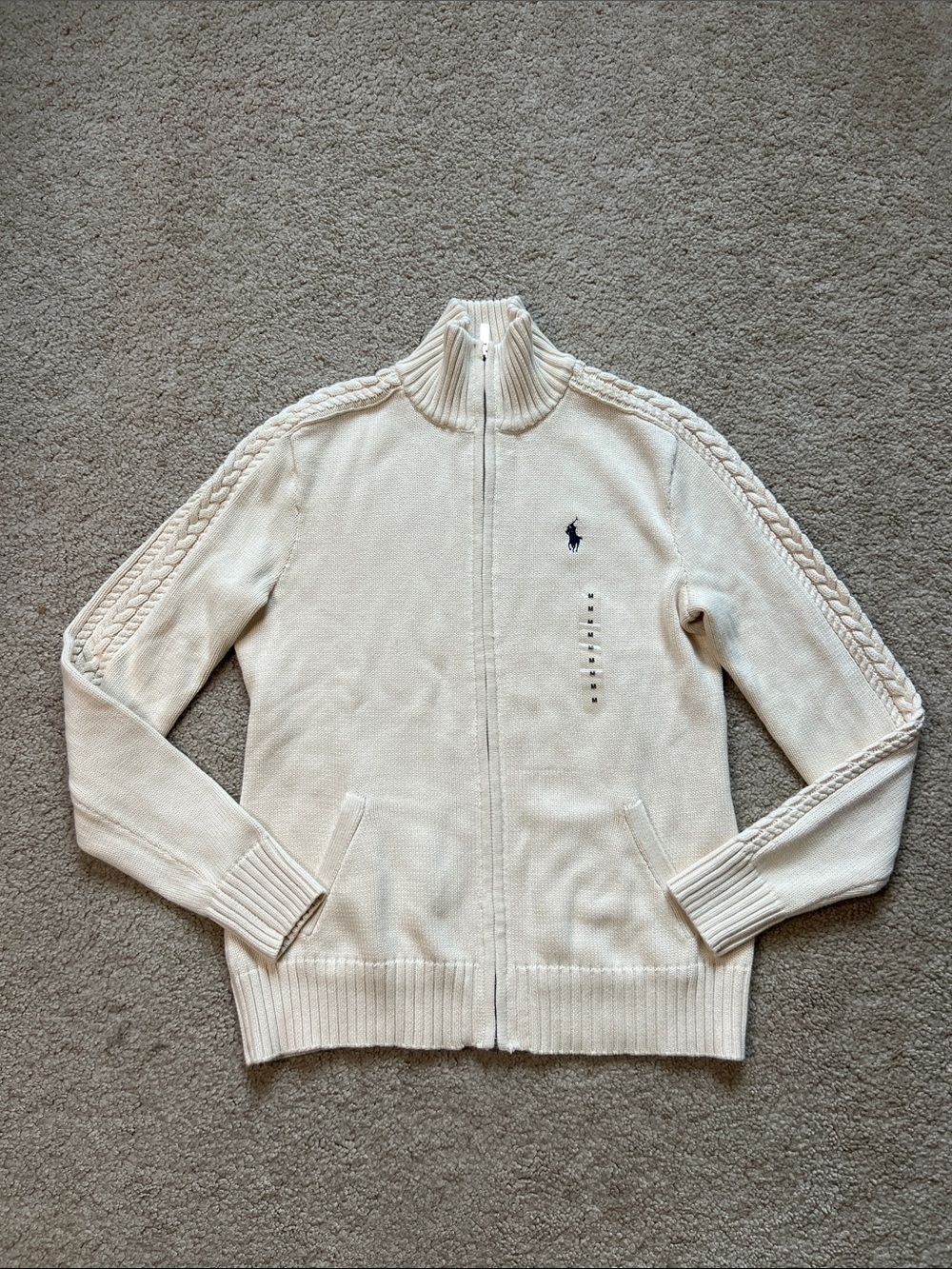 Ralph Lauren Cream woman Full-Zip Cable-Trim sweater size M